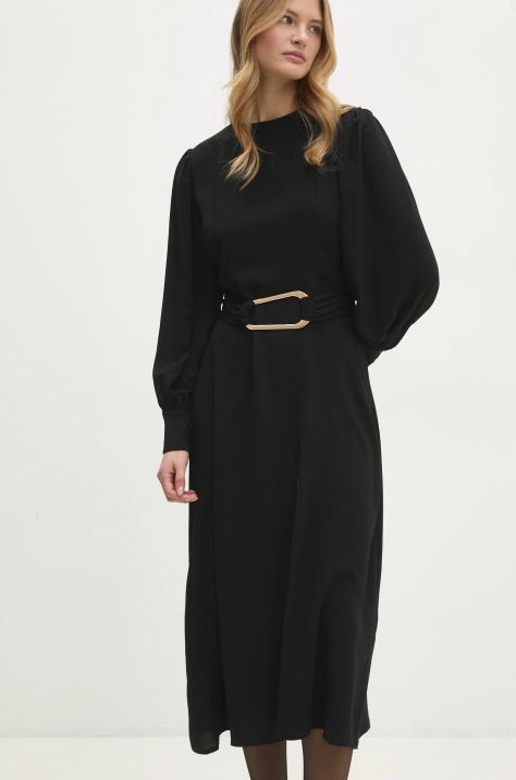 Answear.LAB sukienka kolor czarny midi rozkloszowana