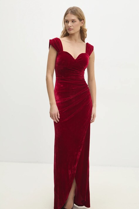 Velurové šaty Answear Lab vínová barva, maxi