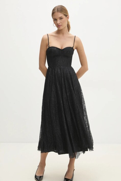 Answear Lab rochie culoarea negru, midi, evazată