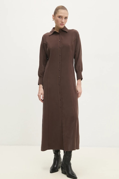 Answear Lab rochie culoarea maro, maxi, dreaptă