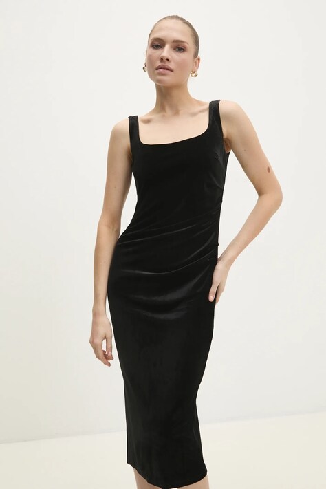 Answear Lab rochie de catifea culoarea negru, midi, mulată