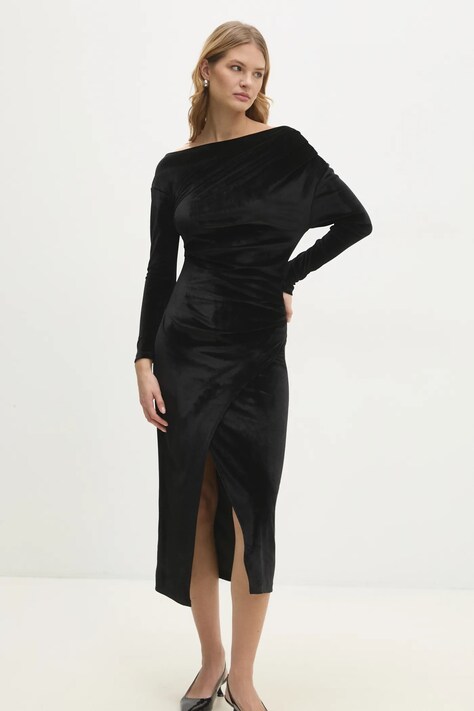 Answear Lab rochie de catifea culoarea negru, midi, mulată