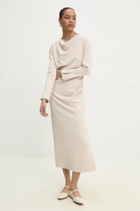 Answear Lab rochie culoarea bej, midi, mulată