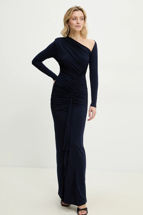 Рокля Answear.LAB в тъмносиньо дълга с кройка по тялото