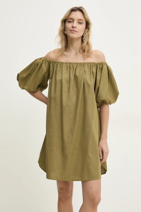 Answear Lab rochie din in culoarea verde, mini, oversize