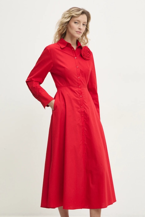 Answear Lab rochie din bumbac culoarea rosu, midi, evazată