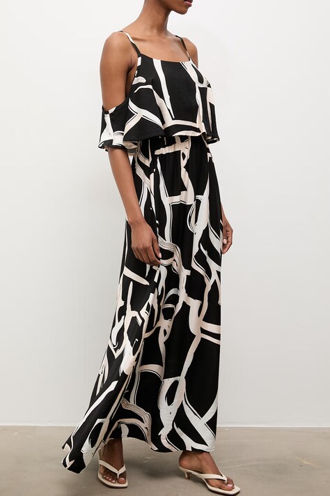 Answear Lab rochie din in culoarea negru, maxi, evazată