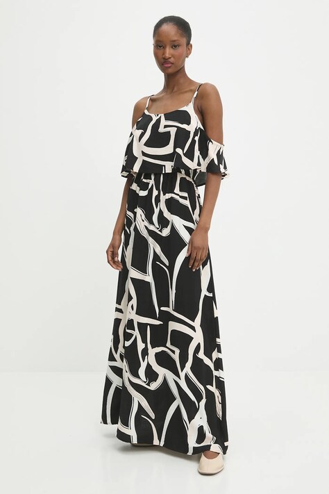 Lněné šaty Answear.LAB černá barva, maxi