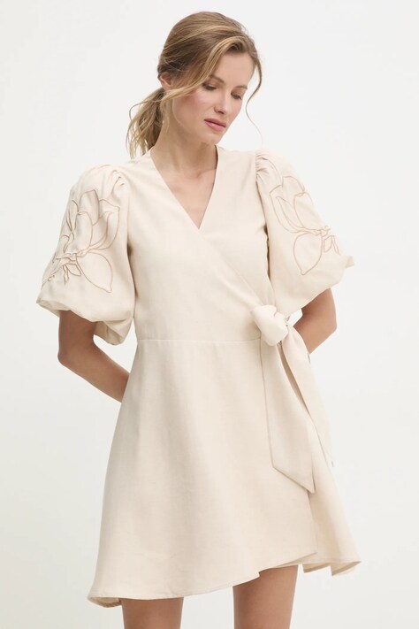 Answear Lab rochie din in culoarea bej, mini, evazată