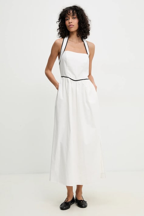 Answear Lab rochie din bumbac culoarea alb, maxi, evazată