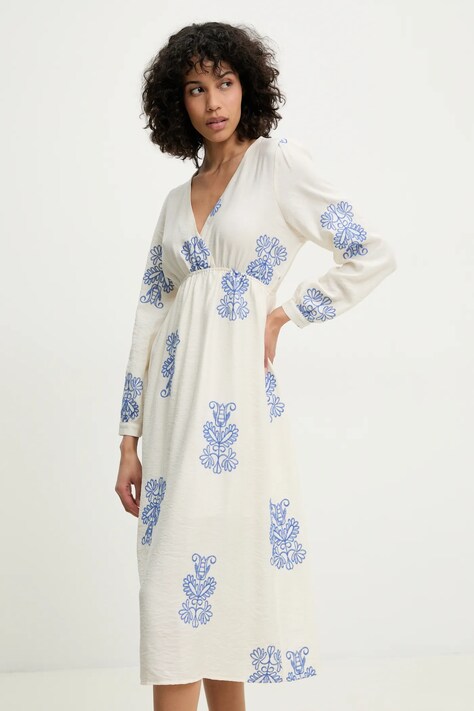 Answear Lab rochie culoarea alb, midi, evazată