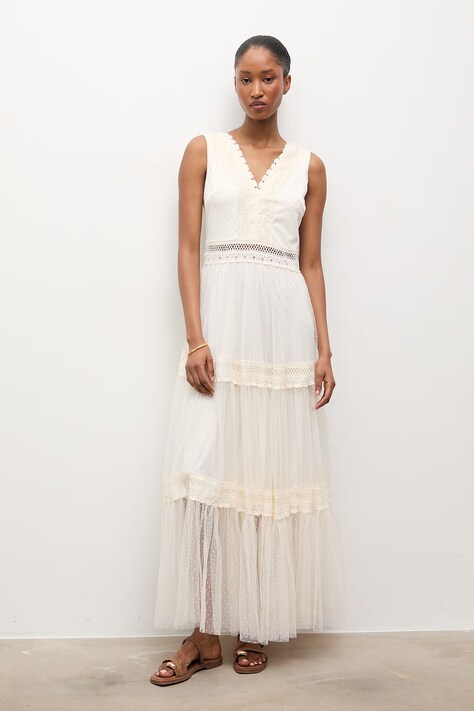 Answear Lab rochie culoarea bej, maxi, evazată