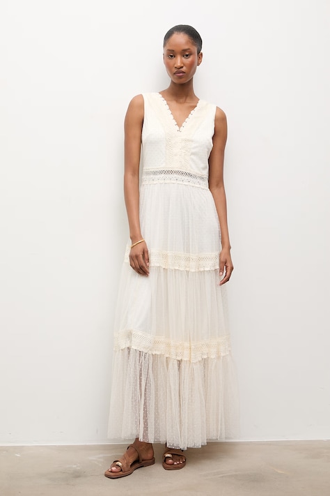 Answear Lab rochie culoarea bej, maxi, evazată