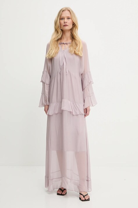 Answear Lab rochie din mătase culoarea violet, maxi, evazată