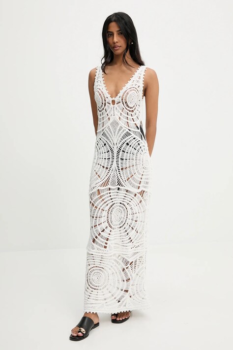 Answear Lab rochie din bumbac culoarea alb, maxi, mulată