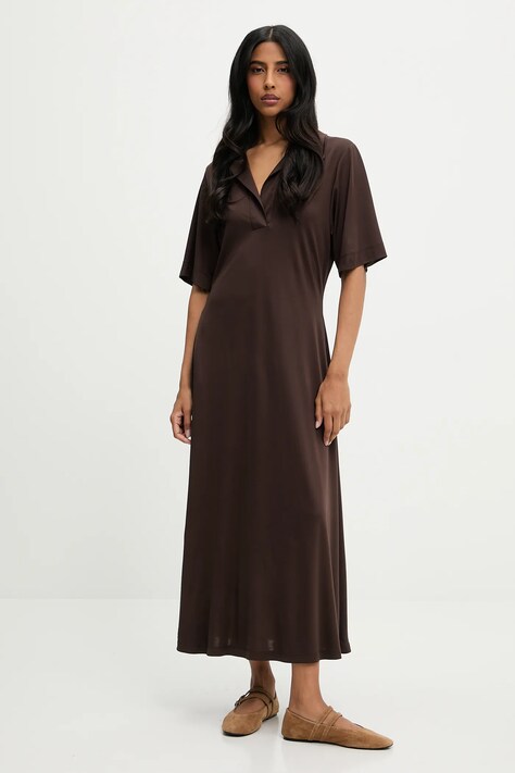 Answear Lab rochie culoarea maro, maxi, evazată