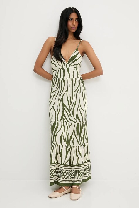 Answear Lab rochie culoarea verde, maxi, evazată