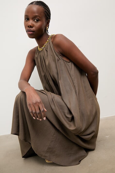 Answear.LAB nyári ruha lenvászonnal zöld sima