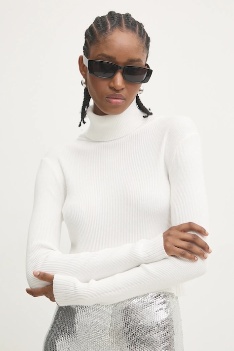Пуловер Answear.LAB дамски в бяло от лека материя с поло