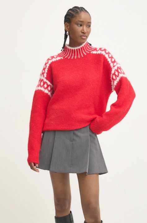 Vlněný svetr Answear.LAB červená barva, s pologolfem