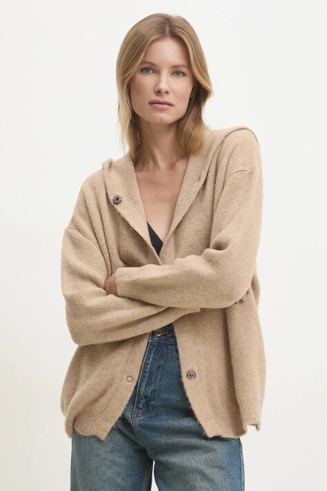 Answear Lab cardigan de lana culoarea bej