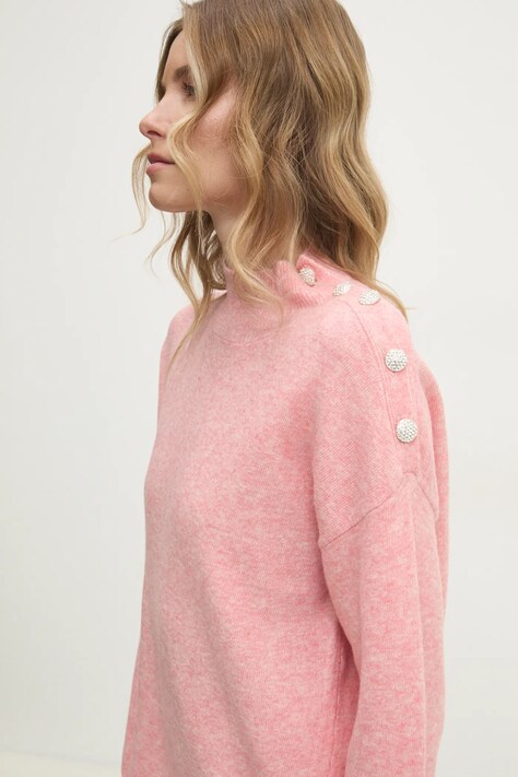 Vlněný svetr Answear.LAB růžová barva, lehký, s golfem