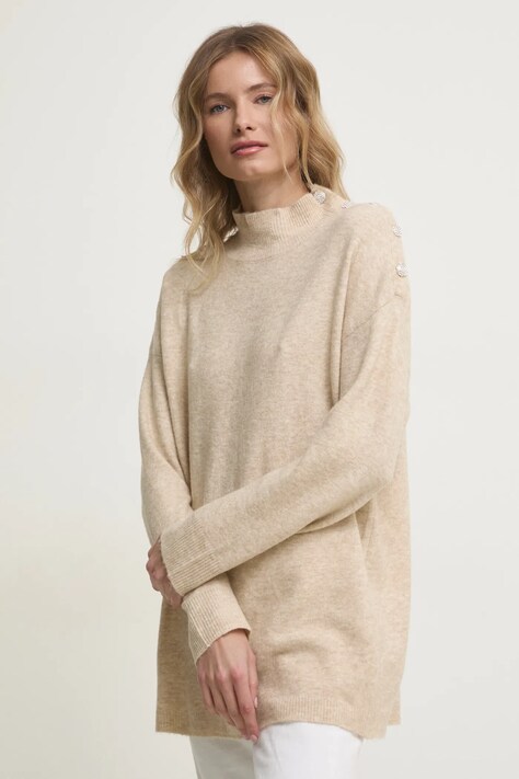 Answear Lab pulover de lana culoarea bej, light, cu guler