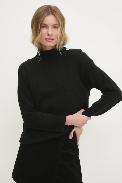 Vlněný svetr Answear.LAB černá barva, lehký, s golfem