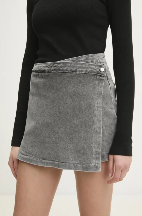 Answear Lab fustă și pantaloni denim femei, culoarea gri, neted, high waist