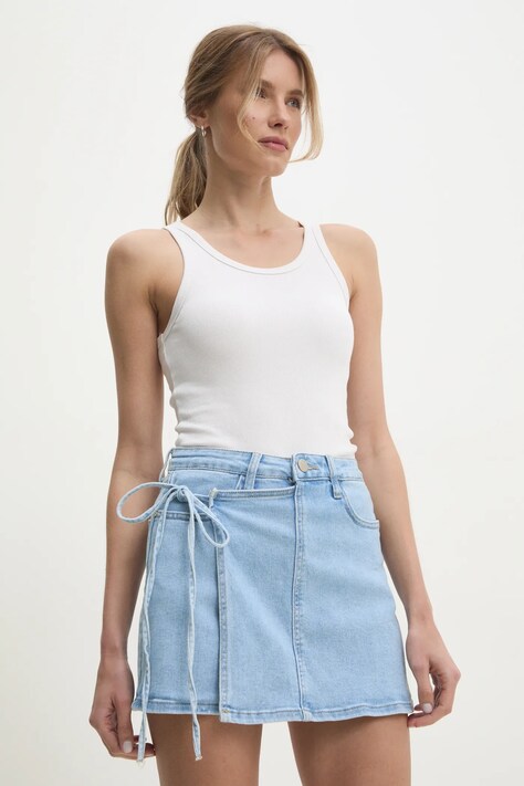 Džínová kalhotová sukně Answear Lab modrá barva, high waist