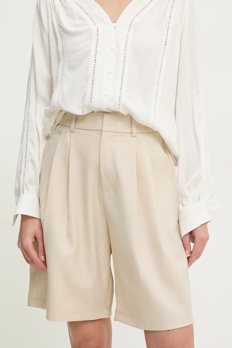 Answear Lab pantaloni scurti femei, culoarea bej, neted, high waist