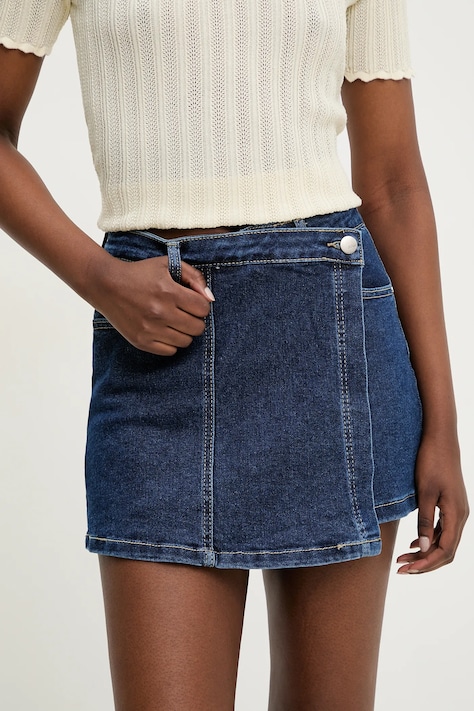 Answear Lab fustă și pantaloni denim femei, culoarea albastru marin, neted, high waist