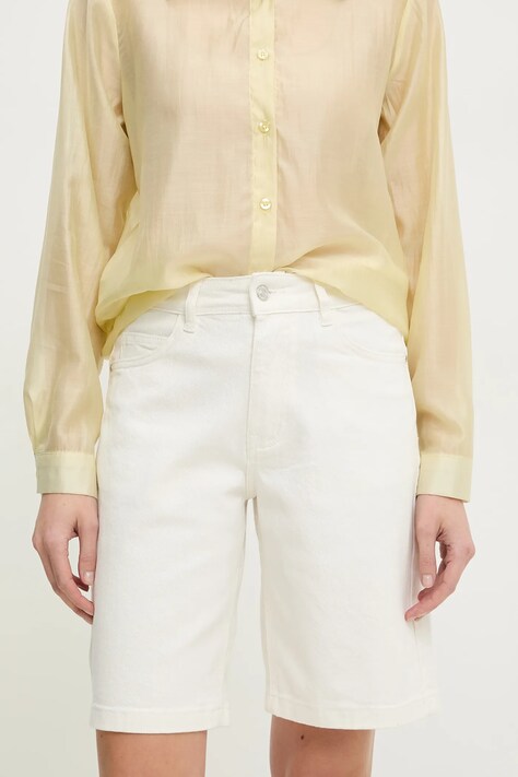 Answear Lab pantaloni scurti jeans femei, culoarea bej, neted, high waist
