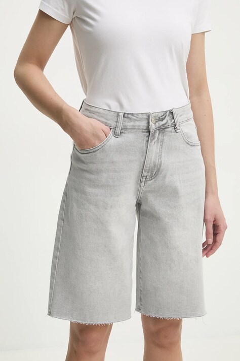 Džínové šortky Answear Lab dámské, šedá barva, hladké, high waist