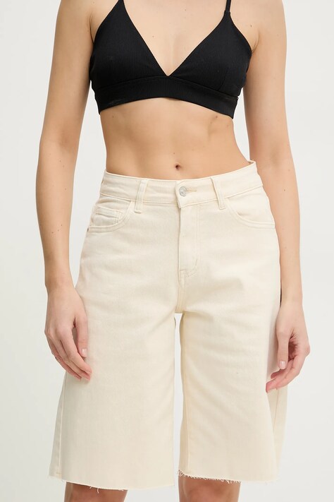 Answear Lab pantaloni scurti jeans femei, culoarea bej, neted, high waist