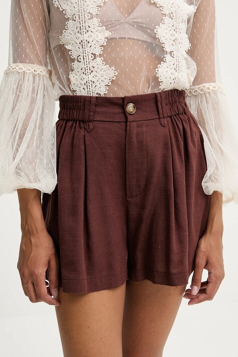 Answear.LAB szorty z dodatkiem lnu damskie kolor brązowy gładkie high waist
