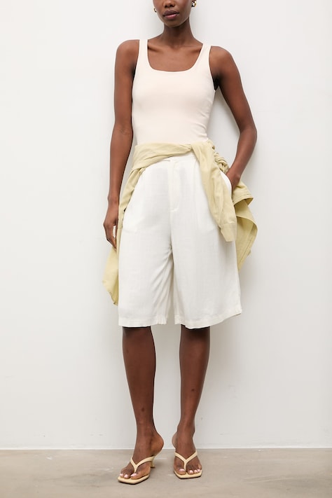 Answear.LAB szorty lniane damskie kolor biały gładkie high waist