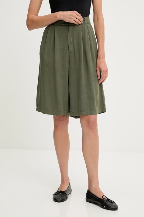 Answear Lab szorty lniane damskie kolor zielony gładkie high waist