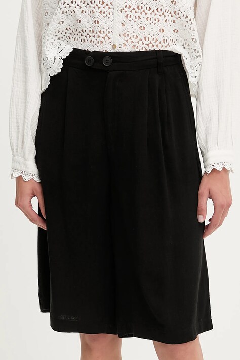Answear Lab szorty lniane damskie kolor czarny gładkie high waist