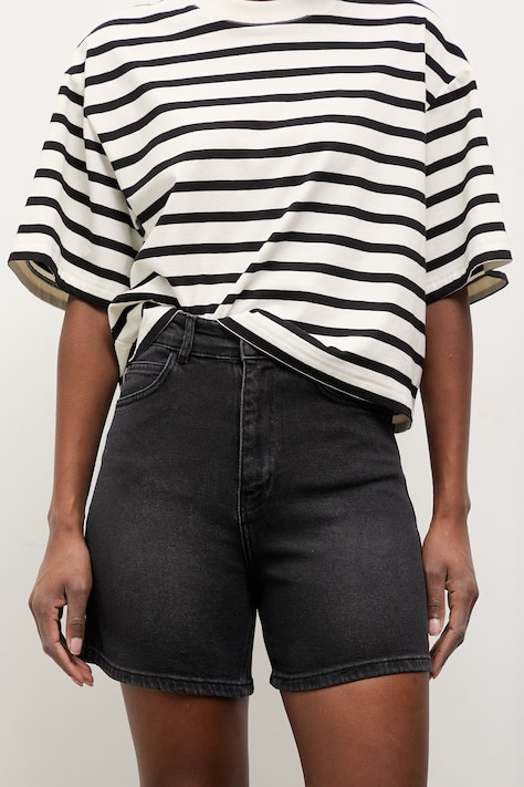 Rifľové krátke nohavice Answear.LAB čierna farba, jednofarebná, vysoký pás