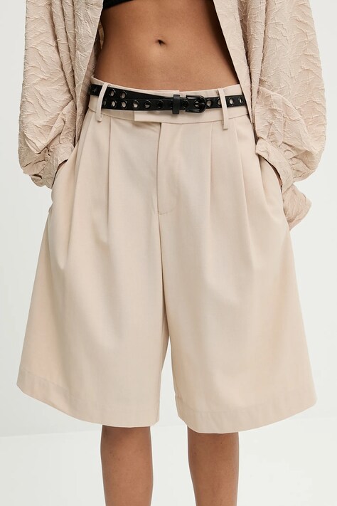 Šortky z vlněné směsi Answear Lab dámské, béžová barva, high waist