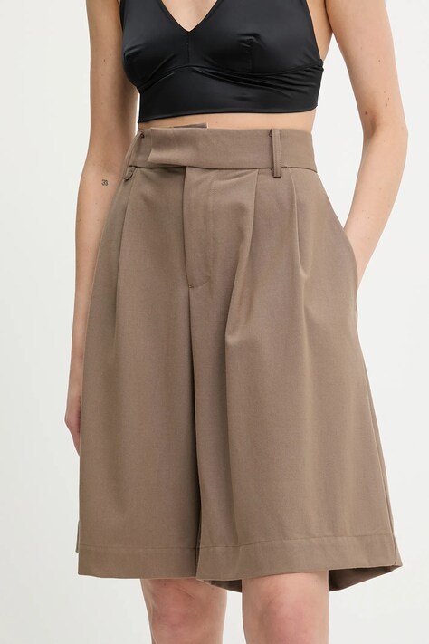 Šortky z vlněné směsi Answear Lab dámské, hnědá barva, high waist
