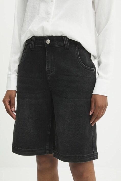 Answear Lab pantaloni scurti jeans culoarea negru, neted, high waist