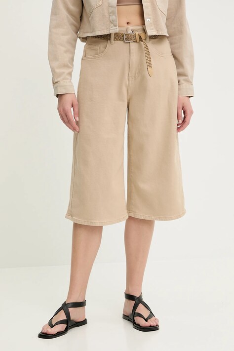 Answear Lab pantaloni scurti culoarea bej, neted, high waist