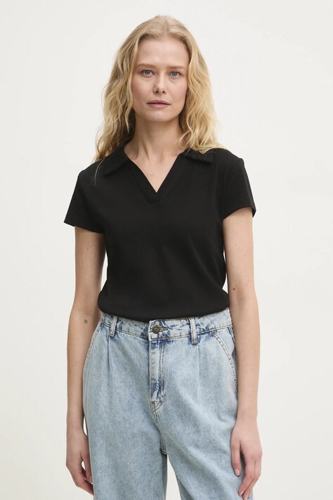 Answear Lab tricou polo femei, culoarea negru