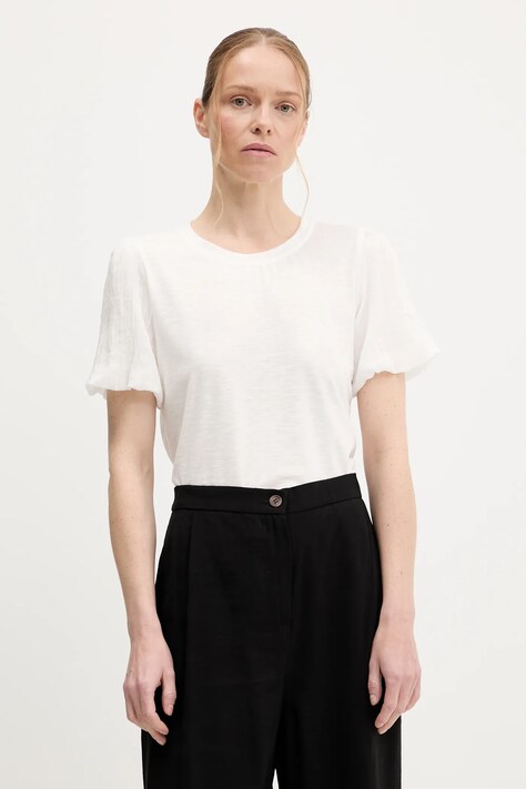 Answear Lab t-shirt lniany damski kolor biały