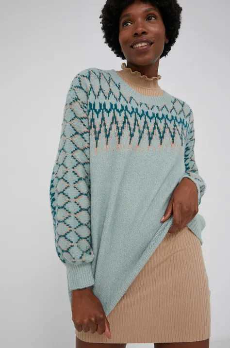Answear Lab gyapjúkeverék pulóver könnyű, női, zöld