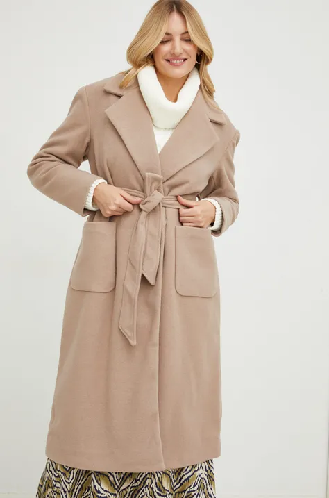 Пальто Answear Lab женское цвет коричневый переходное двубортное