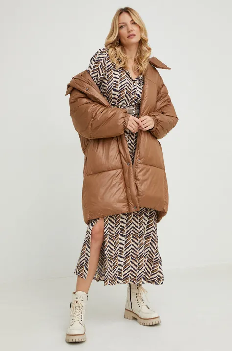 Answear Lab rövid kabát női, bézs, téli, oversize