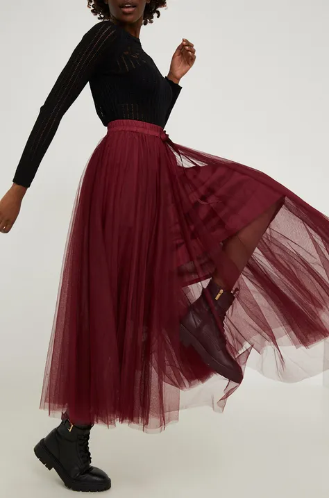 Suknja Answear Lab boja: bordo, maxi, širi se prema dolje